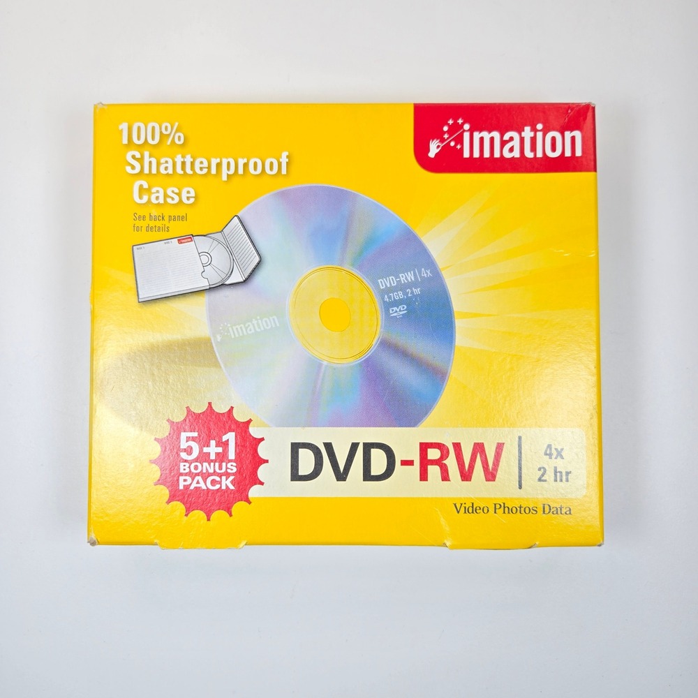 Imation DVD-RW 4.7GB 4x 2hr Rewritable Discs 6 Pack Shatterproof Case 5112226117